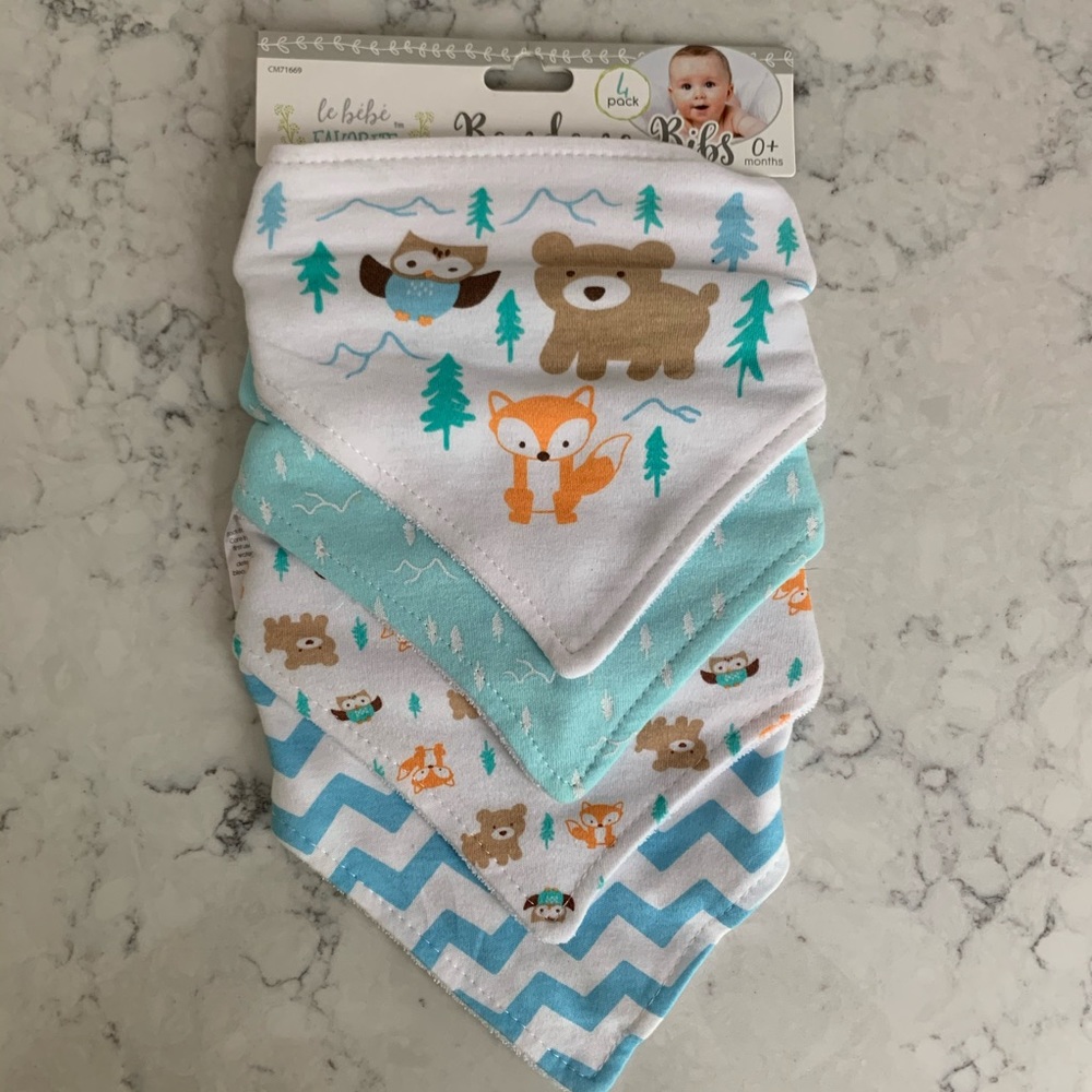 4 pack of woodland animal bibs